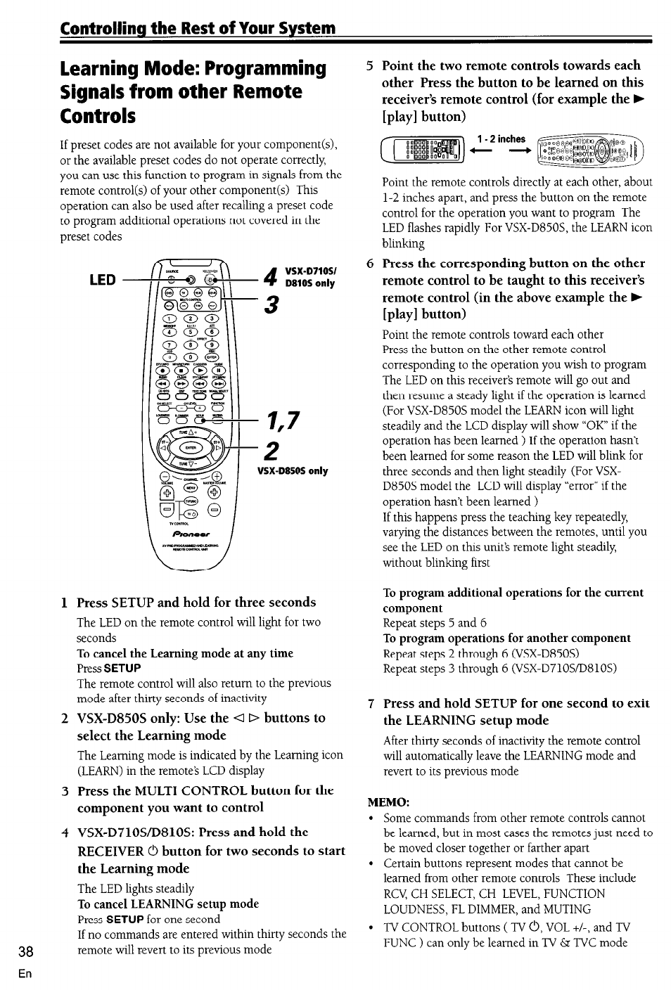 Memo | Pioneer VSX-D710S User Manual | Page 38 / 53
