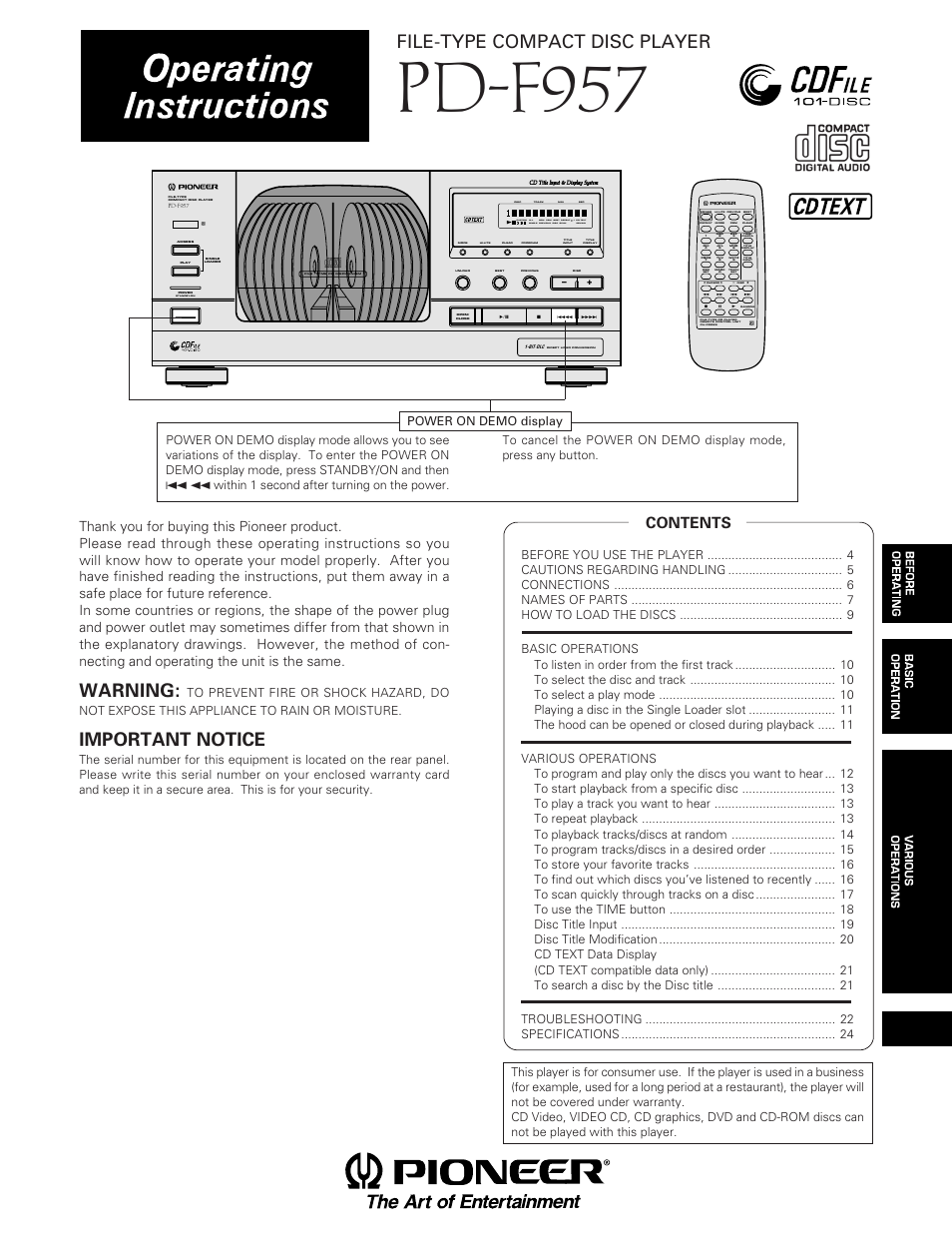 Pioneer PD-F957 User Manual | 24 pages