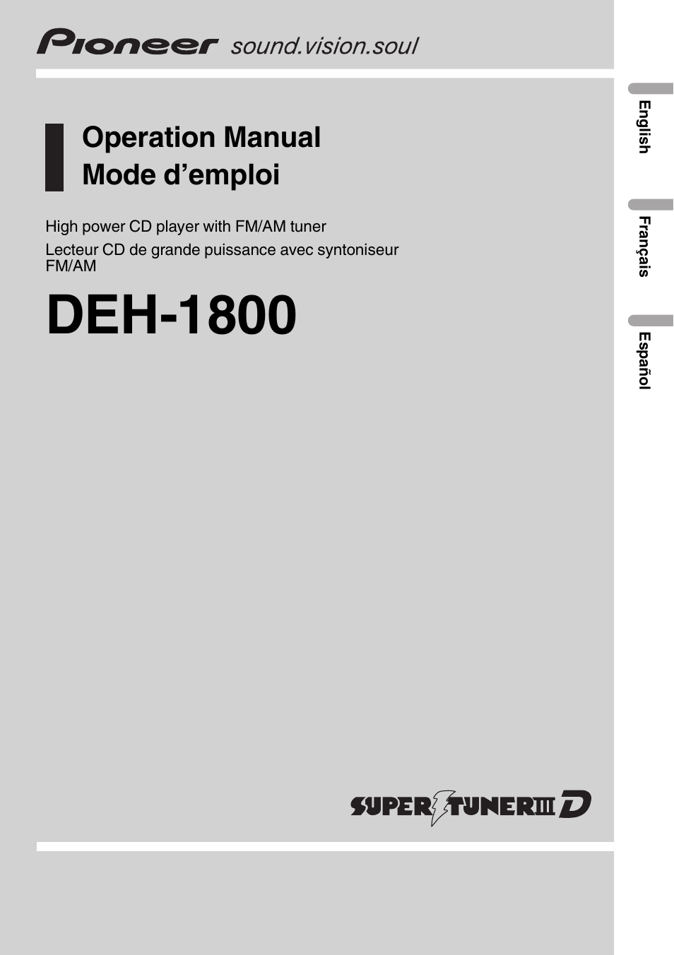 Pioneer FM/AM DEH-1800 User Manual | 37 pages