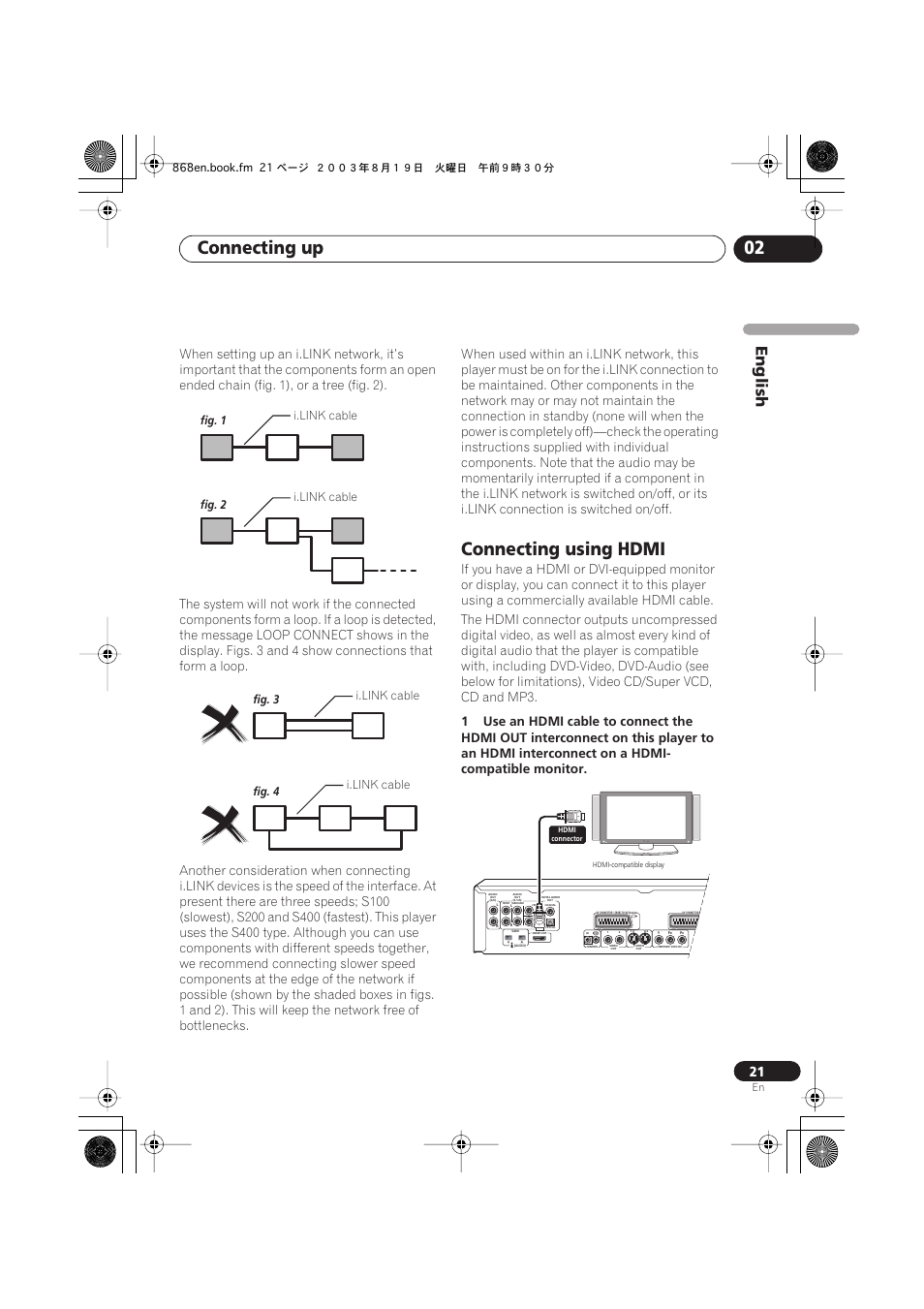 Connecting using hdmi, Connecting up 02, English | Pioneer DV-868AVi User Manual | Page 21 / 98