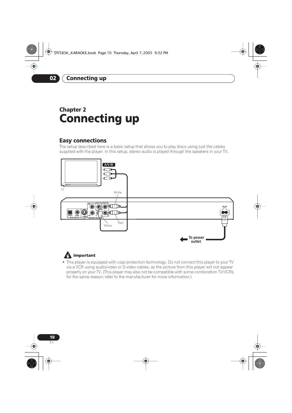 02 connecting up, Easy connections, Connecting up | Connecting up 02, Chapter 2 | Pioneer DV-585K-s User Manual | Page 10 / 44