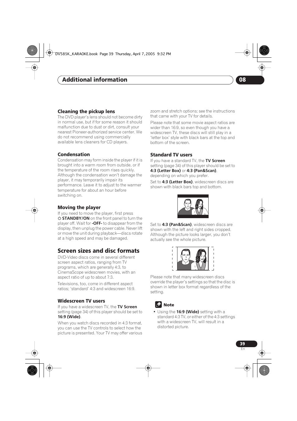 Screen sizes and disc formats, Additional information 08 | Pioneer DV-585K-s User Manual | Page 39 / 44