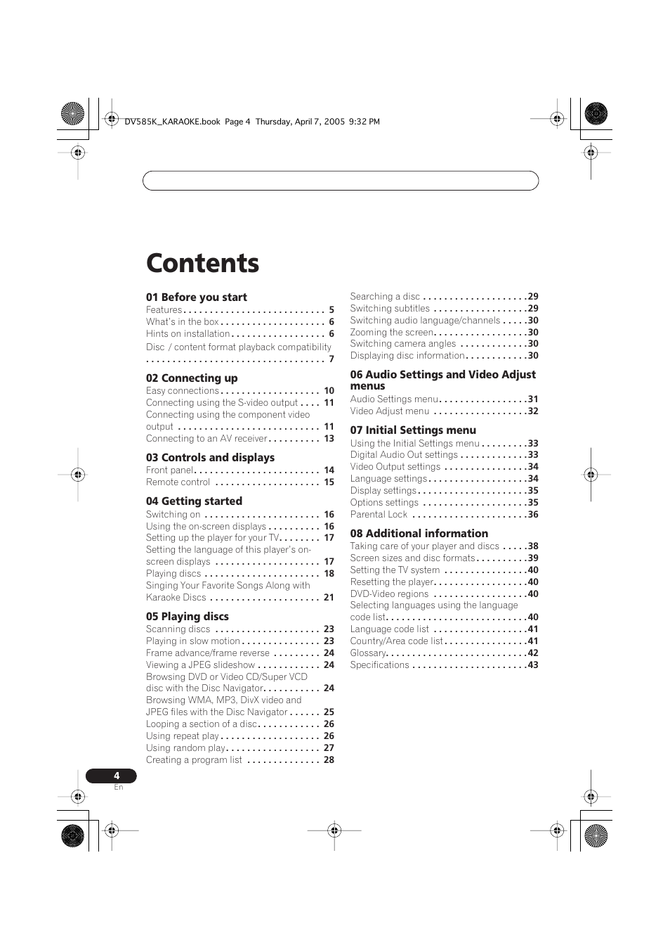 Pioneer DV-585K-s User Manual | Page 4 / 44