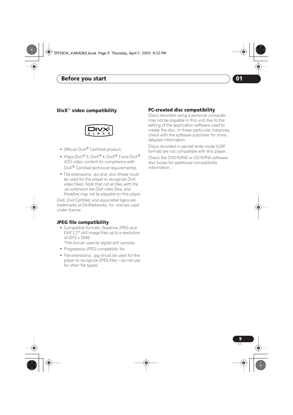 Before you start 01 | Pioneer DV-585K-s User Manual | Page 9 / 44