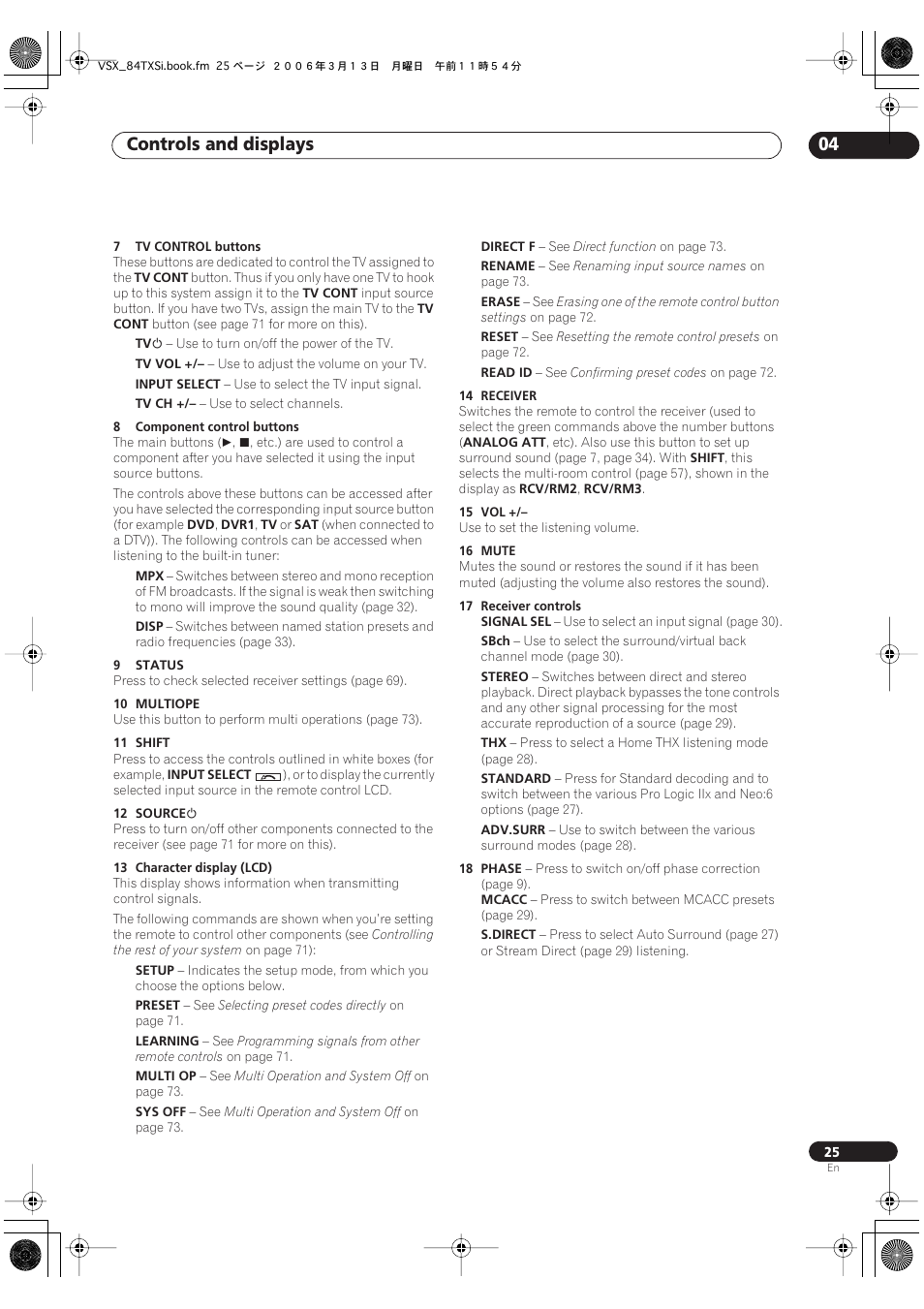 Controls and displays 04 | Pioneer VSX-82TXS-S User Manual | Page 25 / 92
