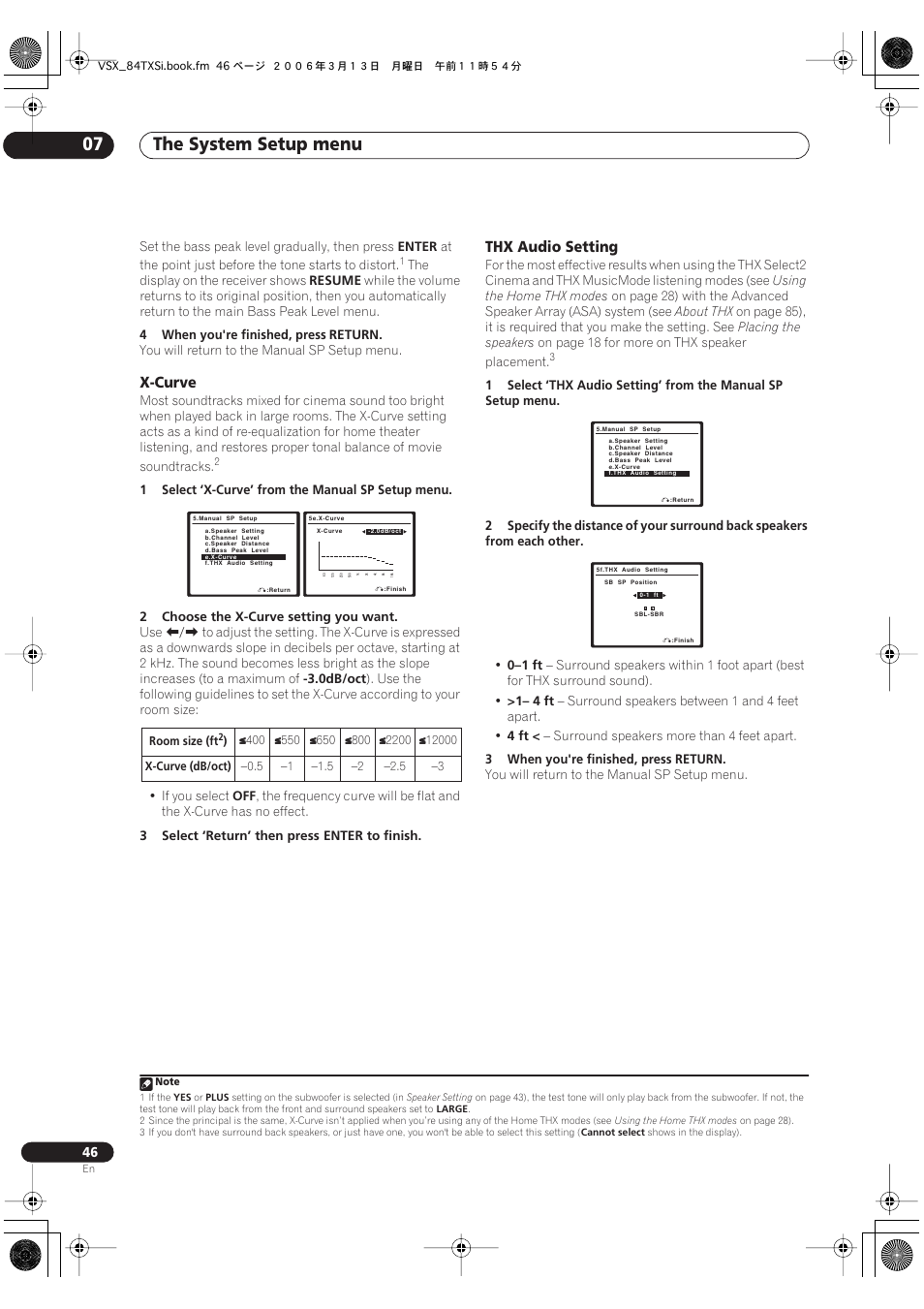 X-curve thx audio setting, The system setup menu 07, X-curve | Thx audio setting | Pioneer VSX-82TXS-S User Manual | Page 46 / 92