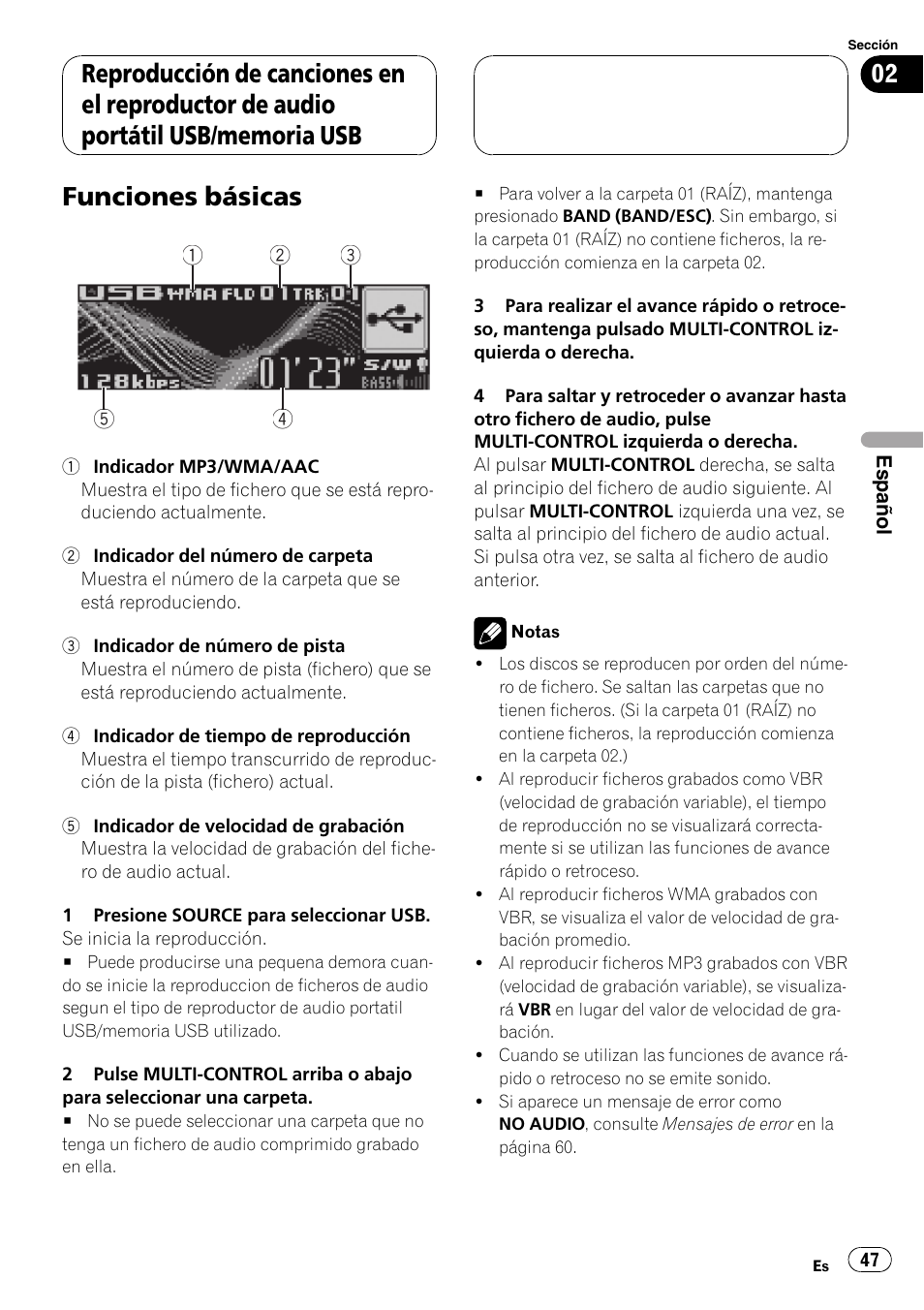 Funciones básicas | Pioneer CD-UB100 User Manual | Page 47 / 63