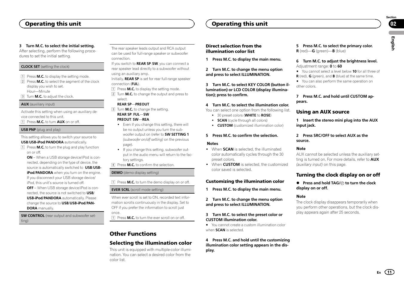 Other functions, Sw control, Operating this unit 02 | Operating this unit | Pioneer DEH-6300UB User Manual | Page 11 / 60