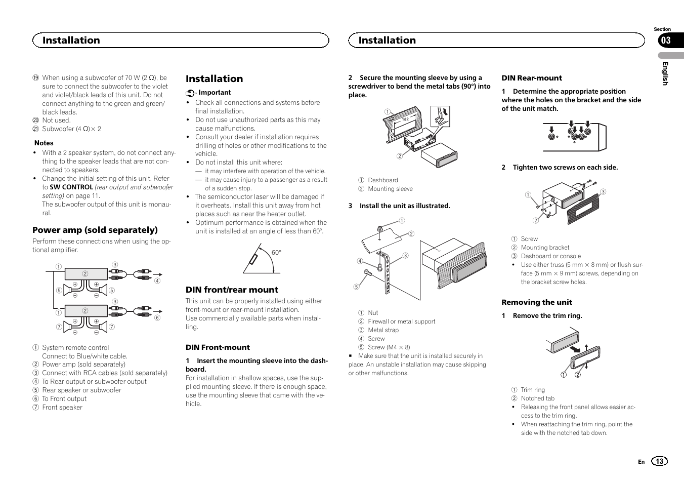 Installation, Installation 03 | Pioneer DEH-6300UB User Manual | Page 13 / 60