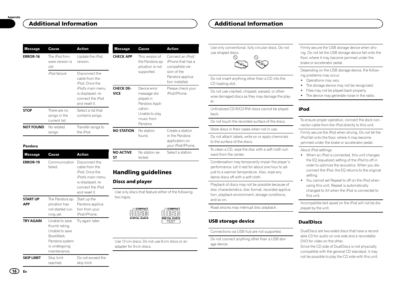 Handling guidelines, Additional information | Pioneer DEH-6300UB User Manual | Page 16 / 60