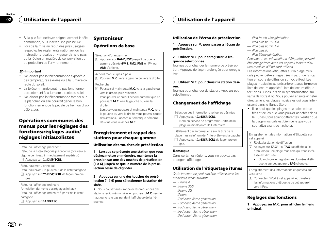 Opérations communes des menus pour les, Syntoniseur, Utilisation de l ’appareil 02 | Utilisation de l ’appareil | Pioneer DEH-6300UB User Manual | Page 24 / 60