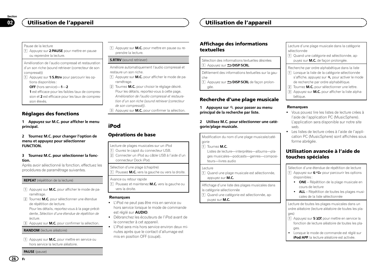 Ipod, Utilisation de l ’appareil 02, Utilisation de l ’appareil | Pioneer DEH-6300UB User Manual | Page 26 / 60