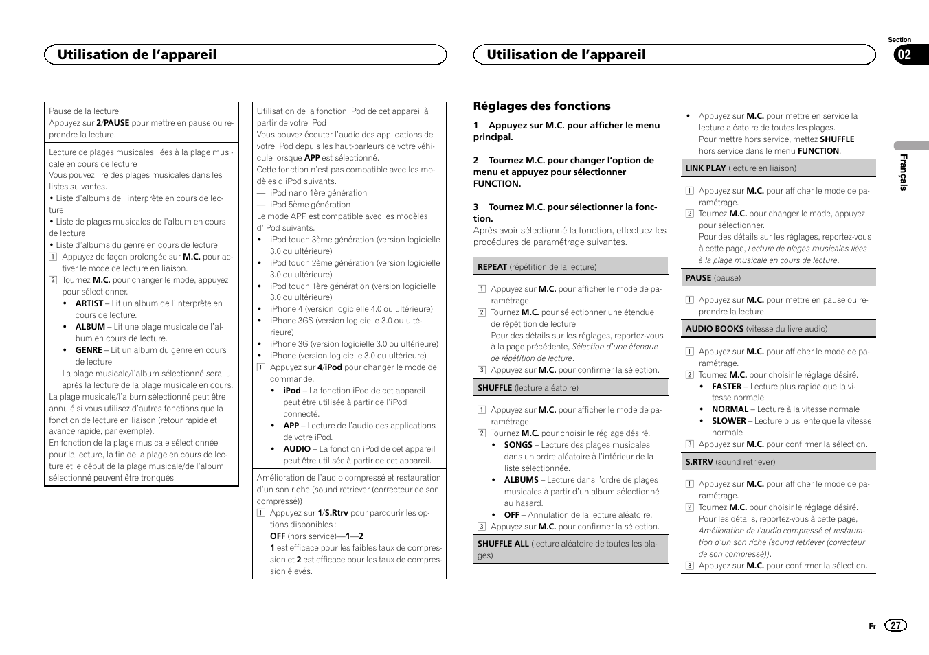 Utilisation de l ’appareil 02, Utilisation de l ’appareil | Pioneer DEH-6300UB User Manual | Page 27 / 60