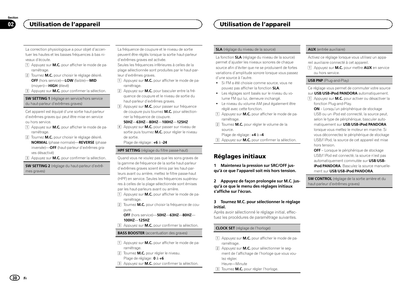 Réglages initiaux, Extrêmes graves), Utilisation de l ’appareil 02 | Utilisation de l ’appareil | Pioneer DEH-6300UB User Manual | Page 30 / 60