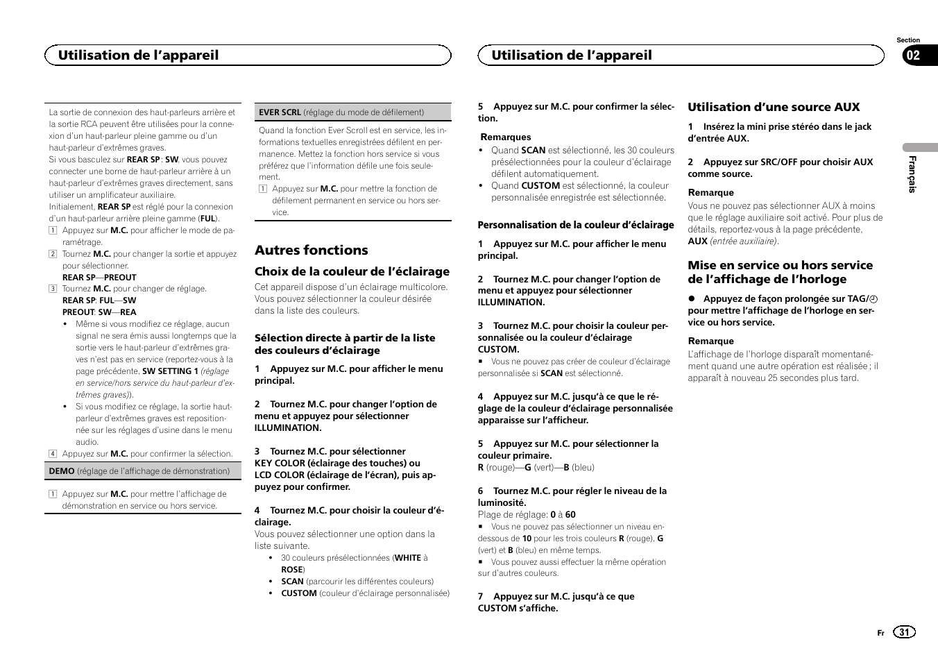 Autres fonctions, Utilisation de l ’appareil 02, Utilisation de l ’appareil | Pioneer DEH-6300UB User Manual | Page 31 / 60