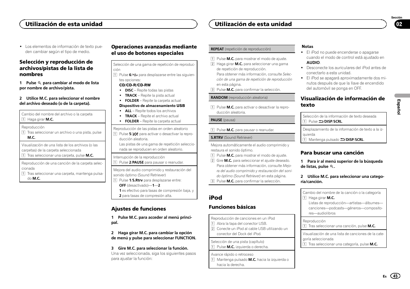 Ipod, Utilización de esta unidad 02, Utilización de esta unidad | Pioneer DEH-6300UB User Manual | Page 45 / 60