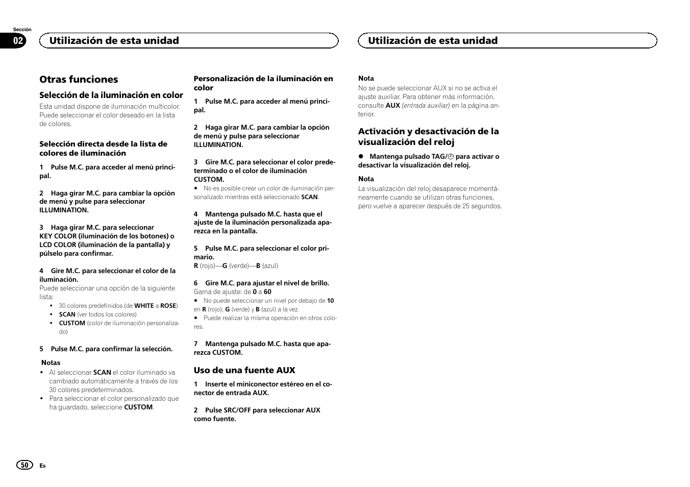 Otras funciones, Utilización de esta unidad 02, Utilización de esta unidad | Pioneer DEH-6300UB User Manual | Page 50 / 60