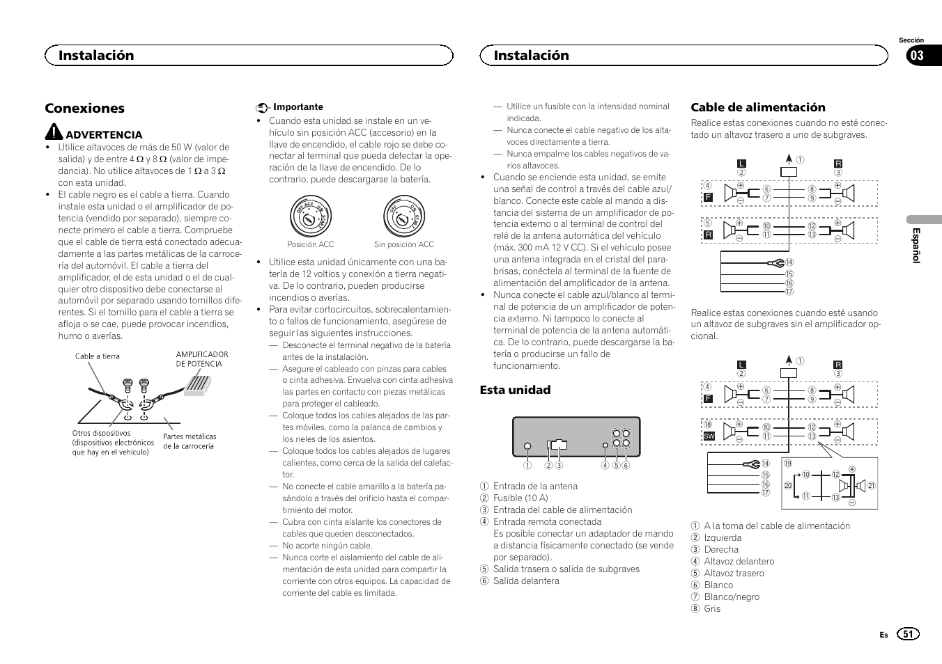 Instalación conexiones, Conexiones, Instalación 03 | Instalación | Pioneer DEH-6300UB User Manual | Page 51 / 60