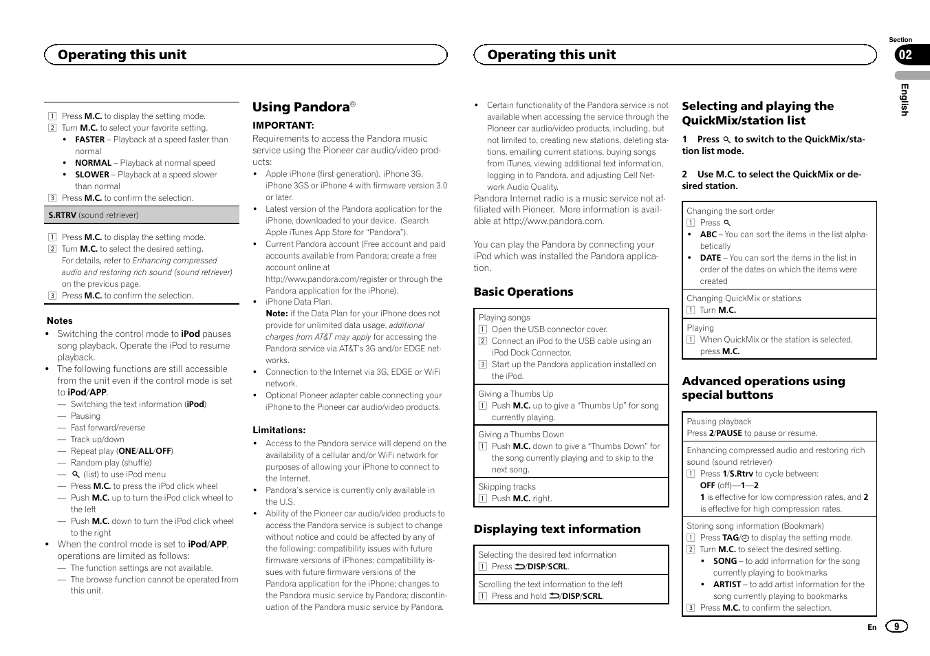 Using pandora, Operating this unit 02, Operating this unit | Pioneer DEH-6300UB User Manual | Page 9 / 60