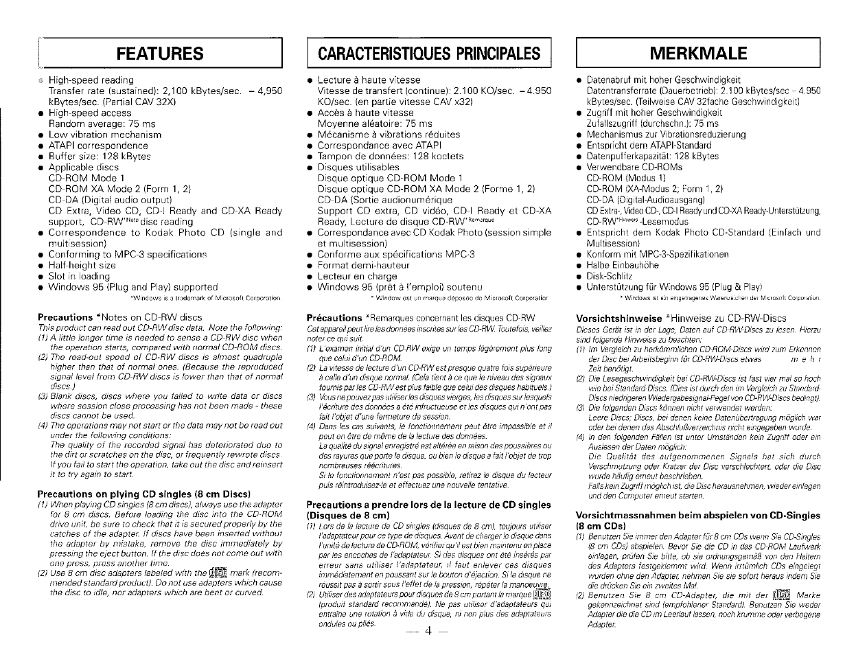 Features, Caracteristiques principales merkmale | Pioneer DR-504S User Manual | Page 6 / 8