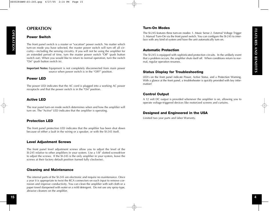 Operation | Pioneer SI-245 User Manual | Page 16 / 20