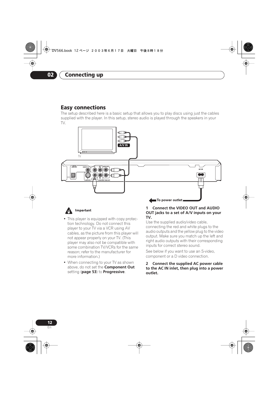 Easy connections, Connecting up 02 | Pioneer DV-566K-s User Manual | Page 12 / 76