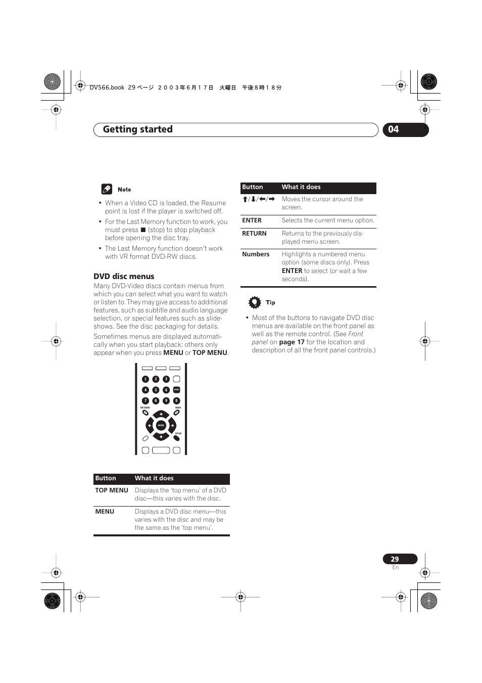 Dvd disc menus, Getting started 04 | Pioneer DV-566K-s User Manual | Page 29 / 76