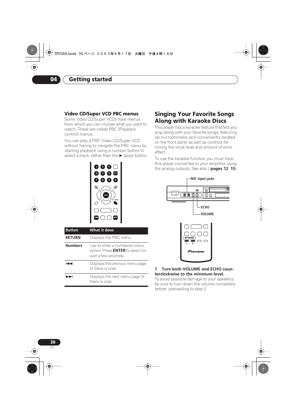 Video cd/super vcd pbc menus, Getting started 04 | Pioneer DV-566K-s User Manual | Page 30 / 76