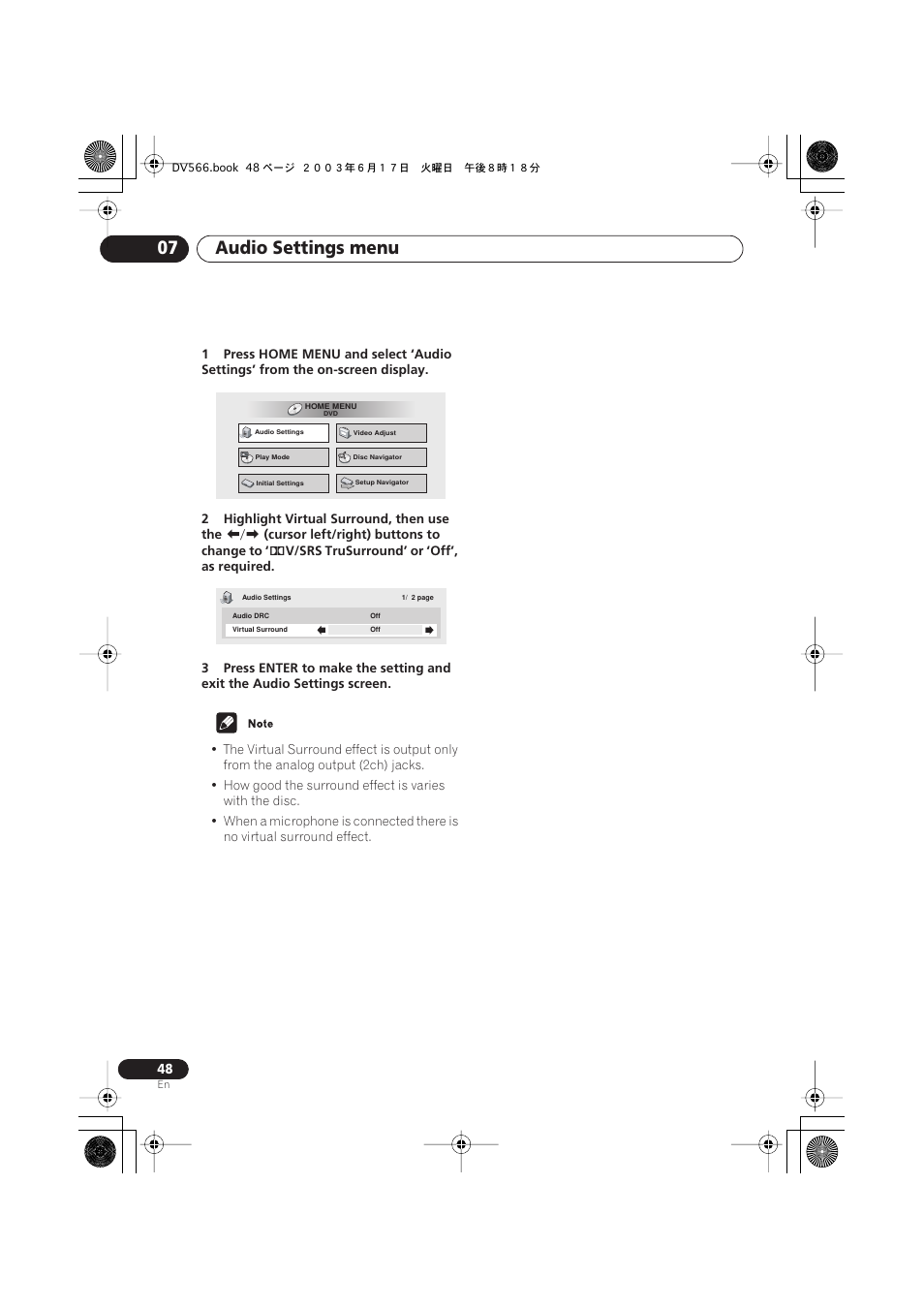 Audio settings menu 07 | Pioneer DV-566K-s User Manual | Page 48 / 76