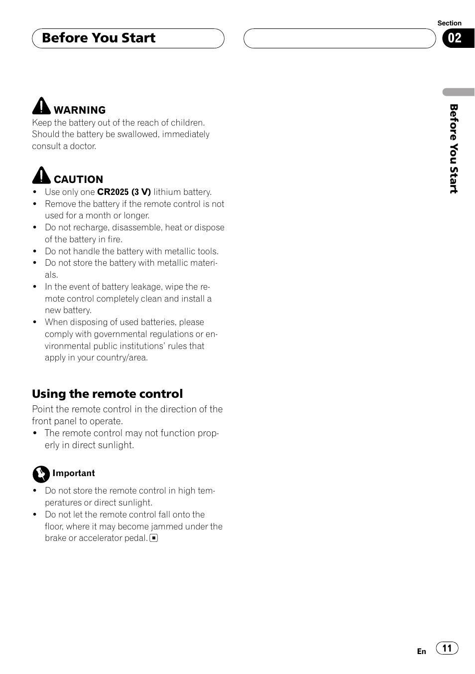 Before you start, Using the remote control | Pioneer Super Tuner III D AVH-P6650DVD User Manual | Page 11 / 106