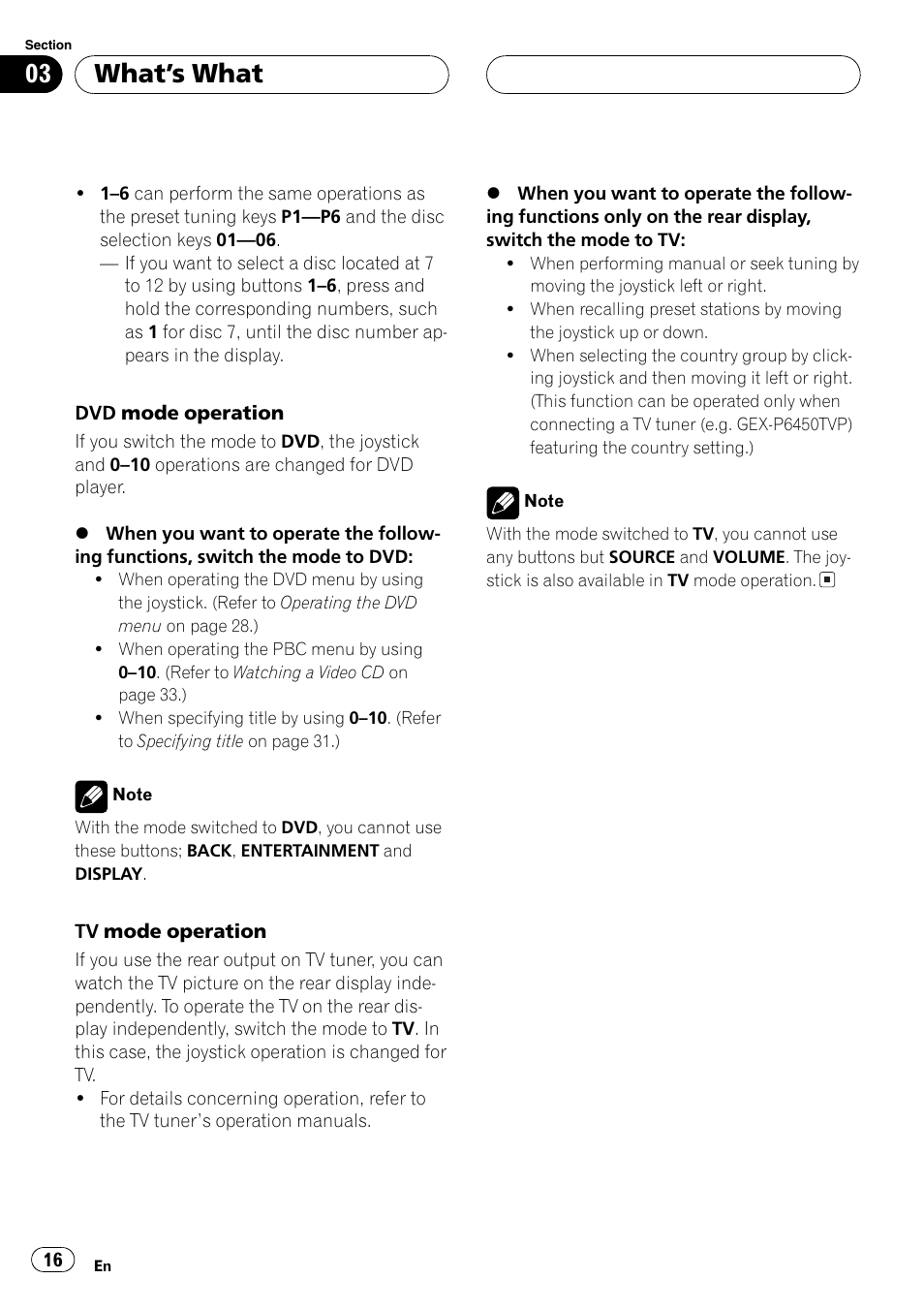 Whats what | Pioneer Super Tuner III D AVH-P6650DVD User Manual | Page 16 / 106