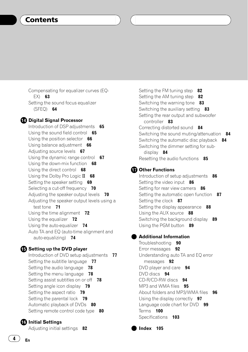 Pioneer Super Tuner III D AVH-P6650DVD User Manual | Page 4 / 106