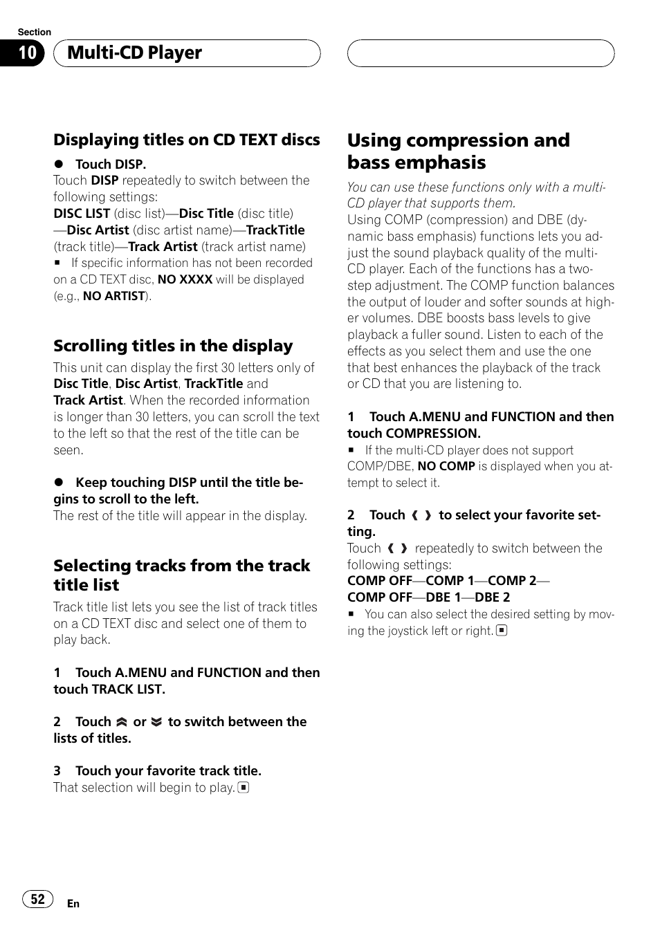 Using compression and bass emphasis 52, Using compression and bass emphasis, Multi-cd player | Pioneer Super Tuner III D AVH-P6650DVD User Manual | Page 52 / 106