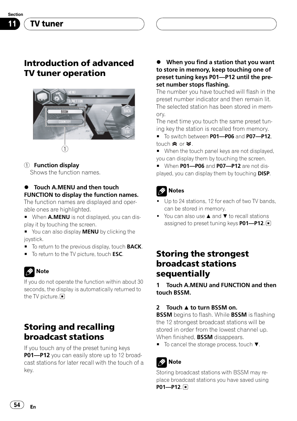 Introduction of advanced tv tuner, Operation 54, Sequentially 54 | Introduction of advanced tv tuner operation, Storing and recalling broadcast stations, Tv tuner | Pioneer Super Tuner III D AVH-P6650DVD User Manual | Page 54 / 106