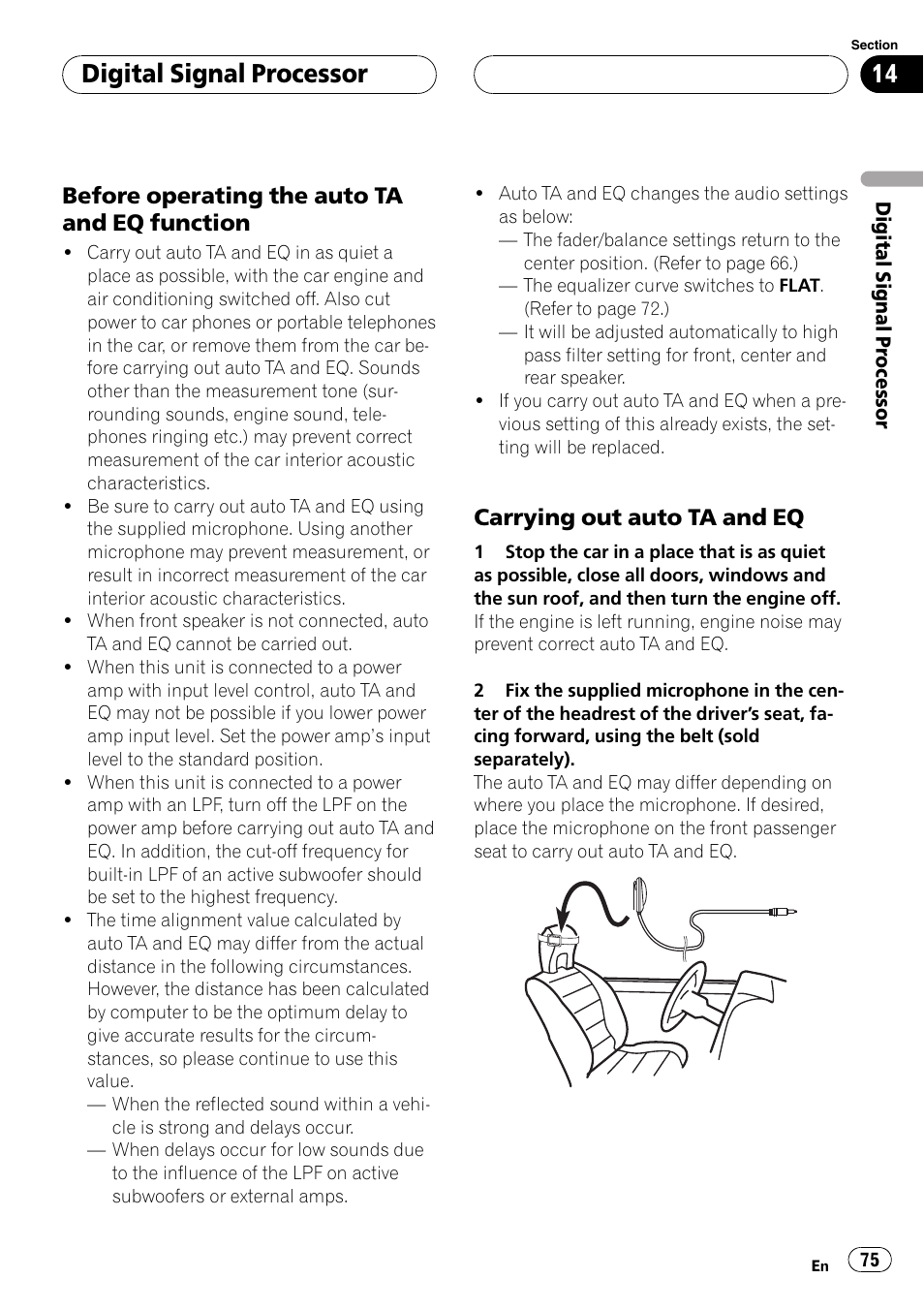 Digitalsignalprocessor, Before operating the auto ta and eq function, Carrying out auto ta and eq | Pioneer Super Tuner III D AVH-P6650DVD User Manual | Page 75 / 106