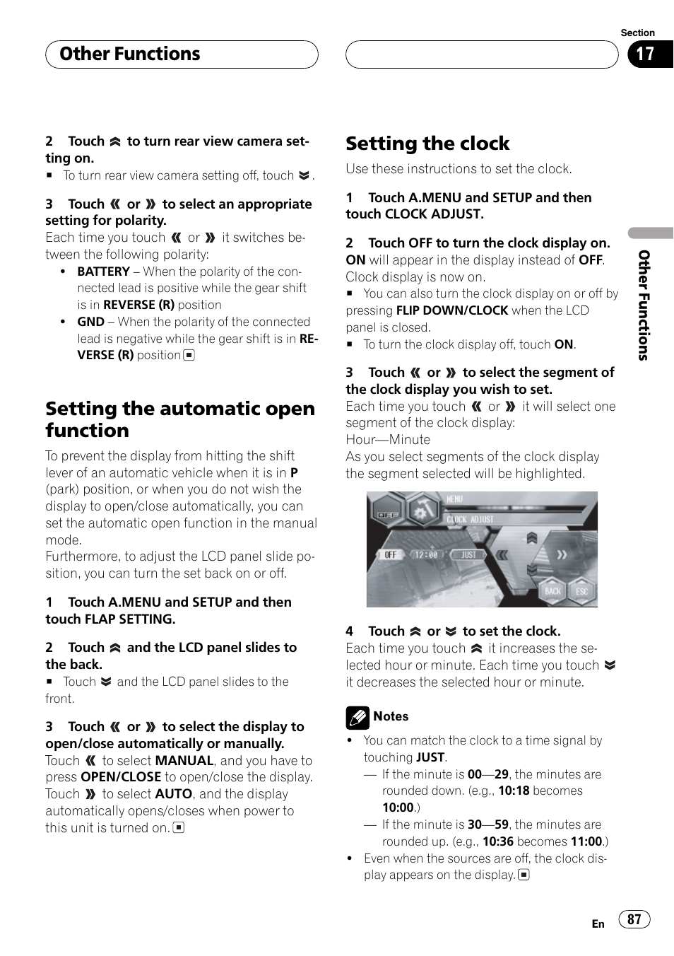 Setting the automatic open function, Setting the clock, Other functions | Pioneer Super Tuner III D AVH-P6650DVD User Manual | Page 87 / 106