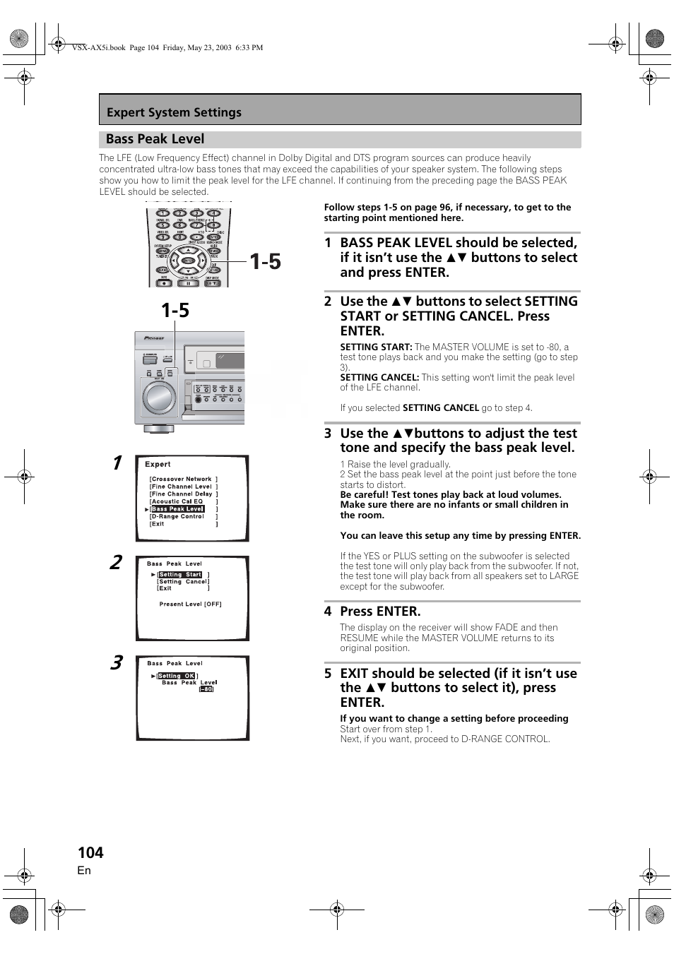 Bass peak level | Pioneer VSX-AX5i-G User Manual | Page 104 / 120