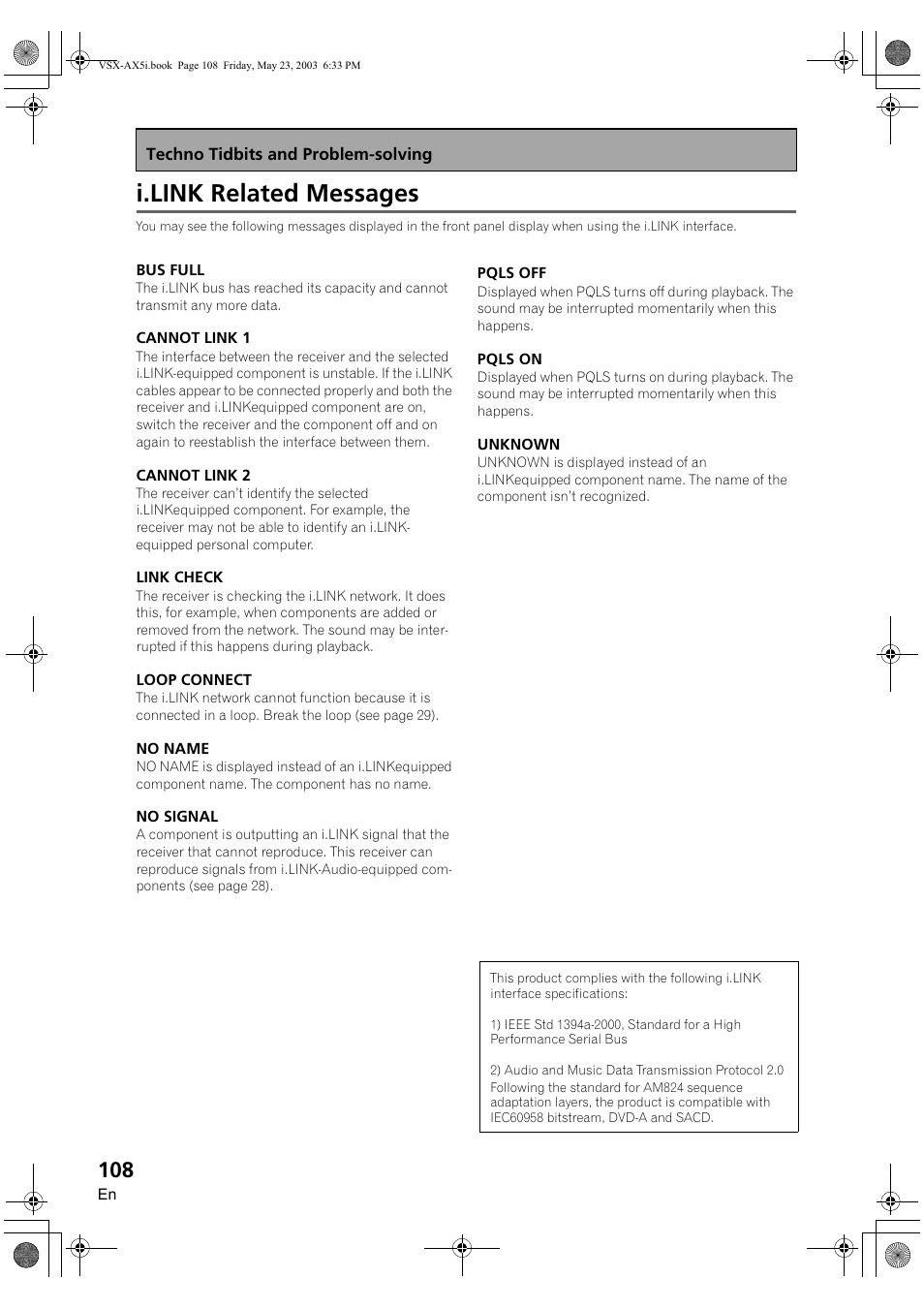 I.link related messages | Pioneer VSX-AX5i-G User Manual | Page 108 / 120