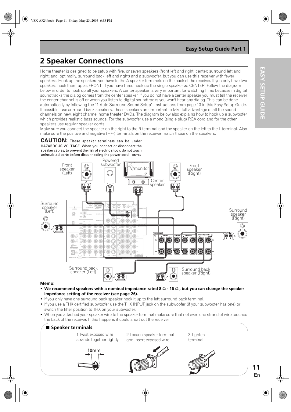 2 speaker connections, Easy setup guide | Pioneer VSX-AX5i-G User Manual | Page 11 / 120