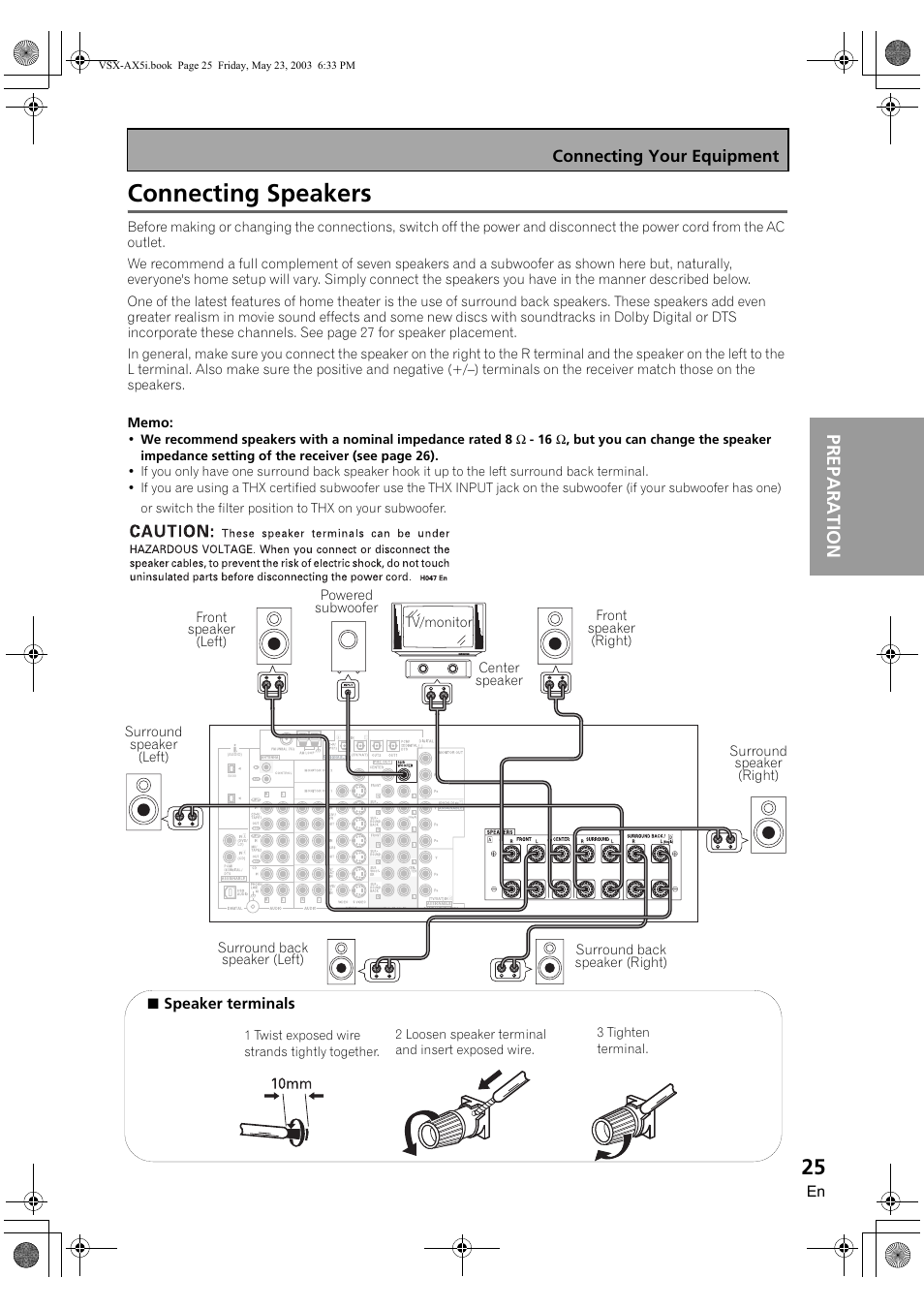 Connecting speakers, Preparation | Pioneer VSX-AX5i-G User Manual | Page 25 / 120