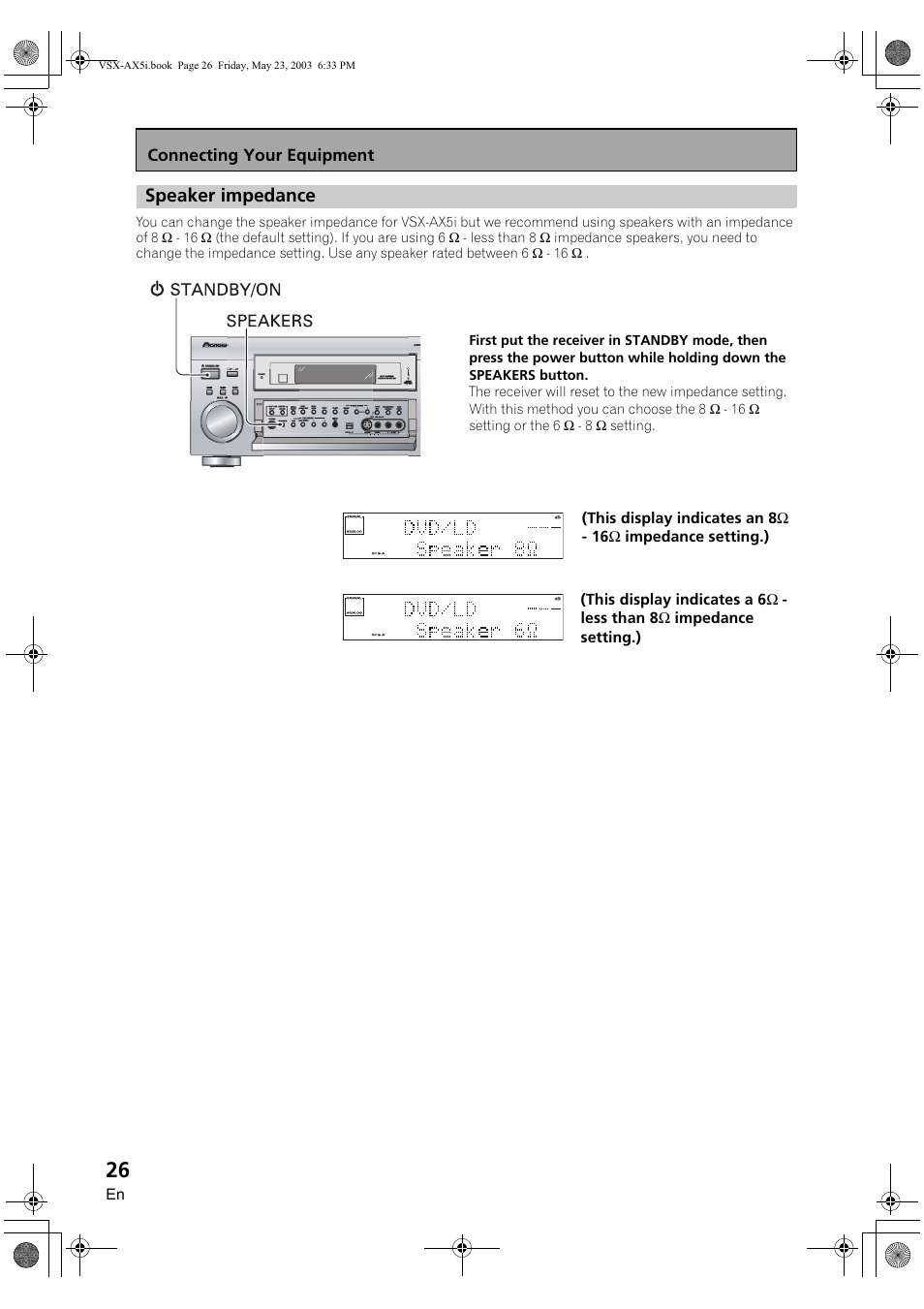 Speaker impedance | Pioneer VSX-AX5i-G User Manual | Page 26 / 120