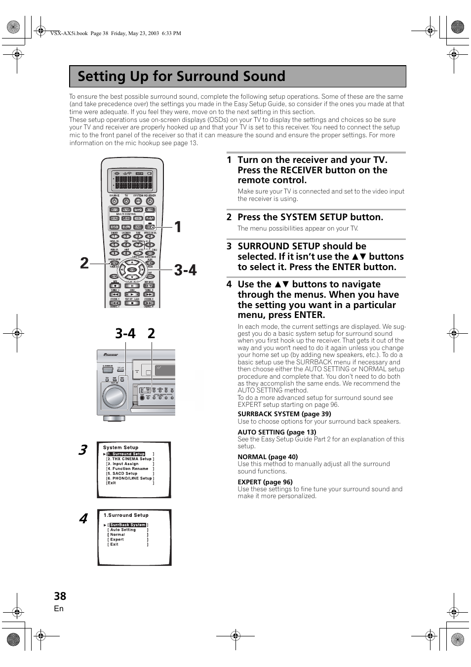 Setting up for surround sound | Pioneer VSX-AX5i-G User Manual | Page 38 / 120