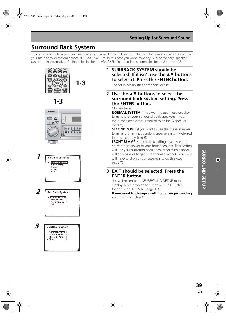 Surround back system | Pioneer VSX-AX5i-G User Manual | Page 39 / 120