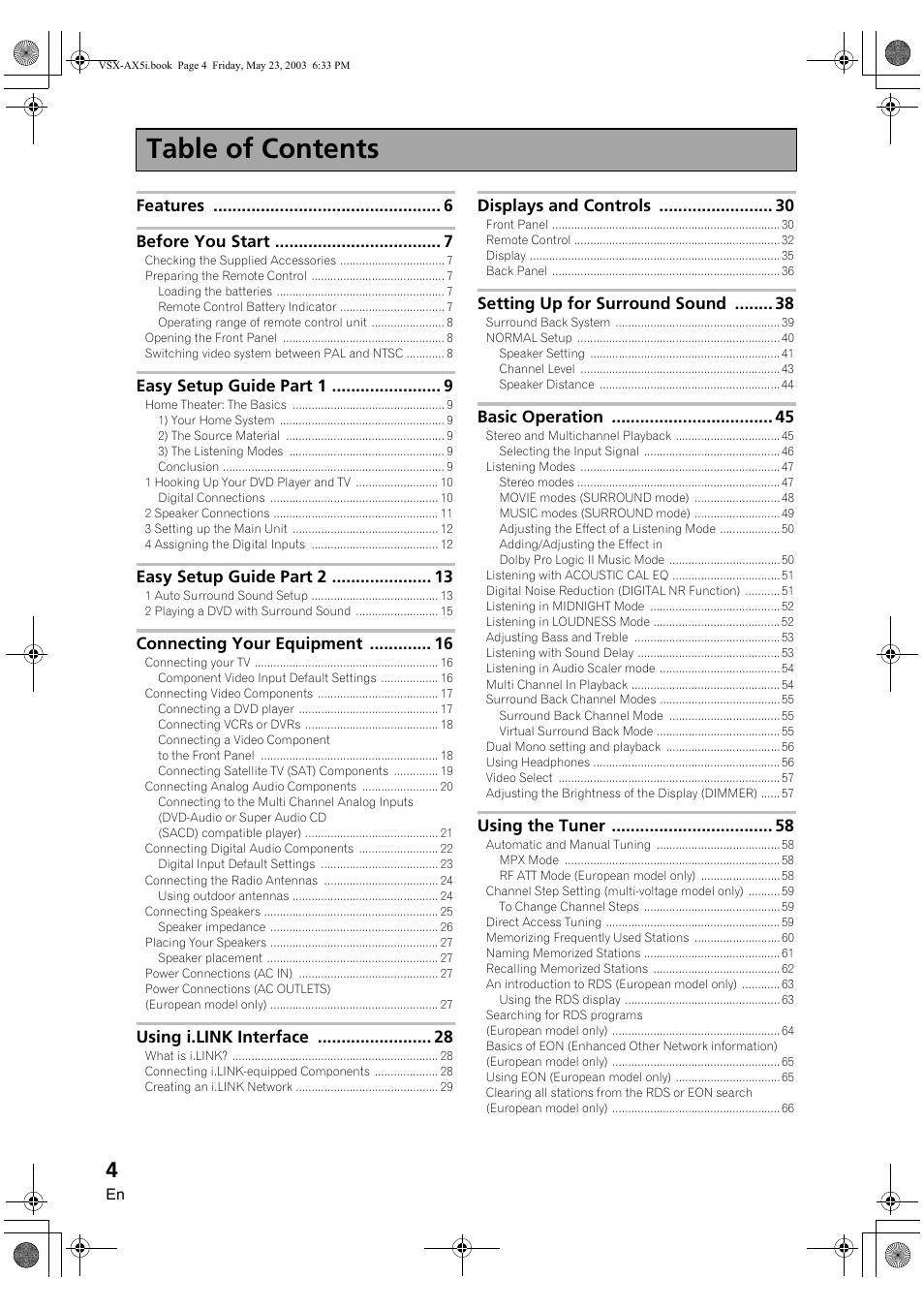 Pioneer VSX-AX5i-G User Manual | Page 4 / 120