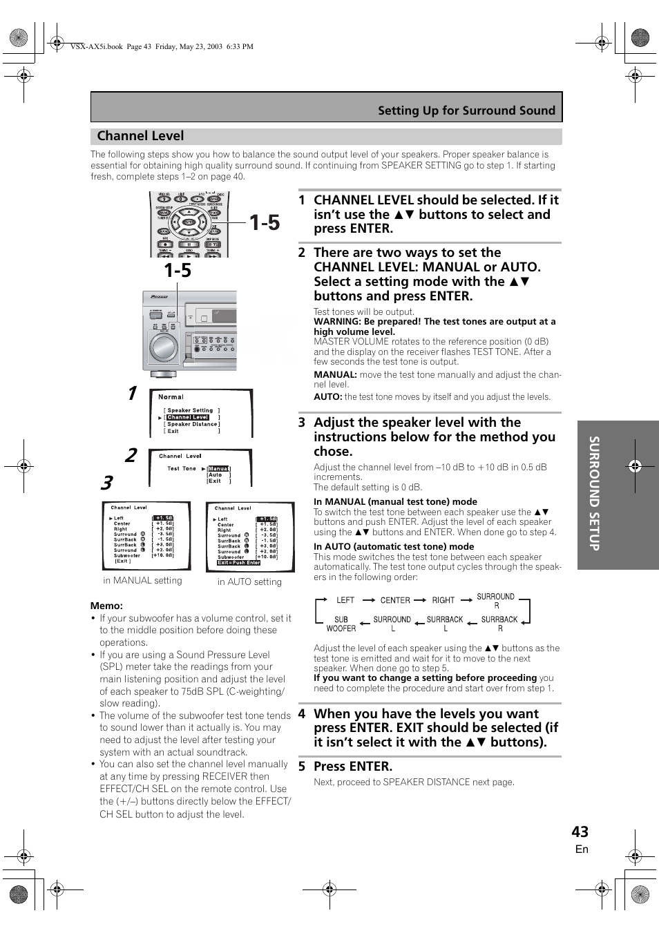 Channel level | Pioneer VSX-AX5i-G User Manual | Page 43 / 120