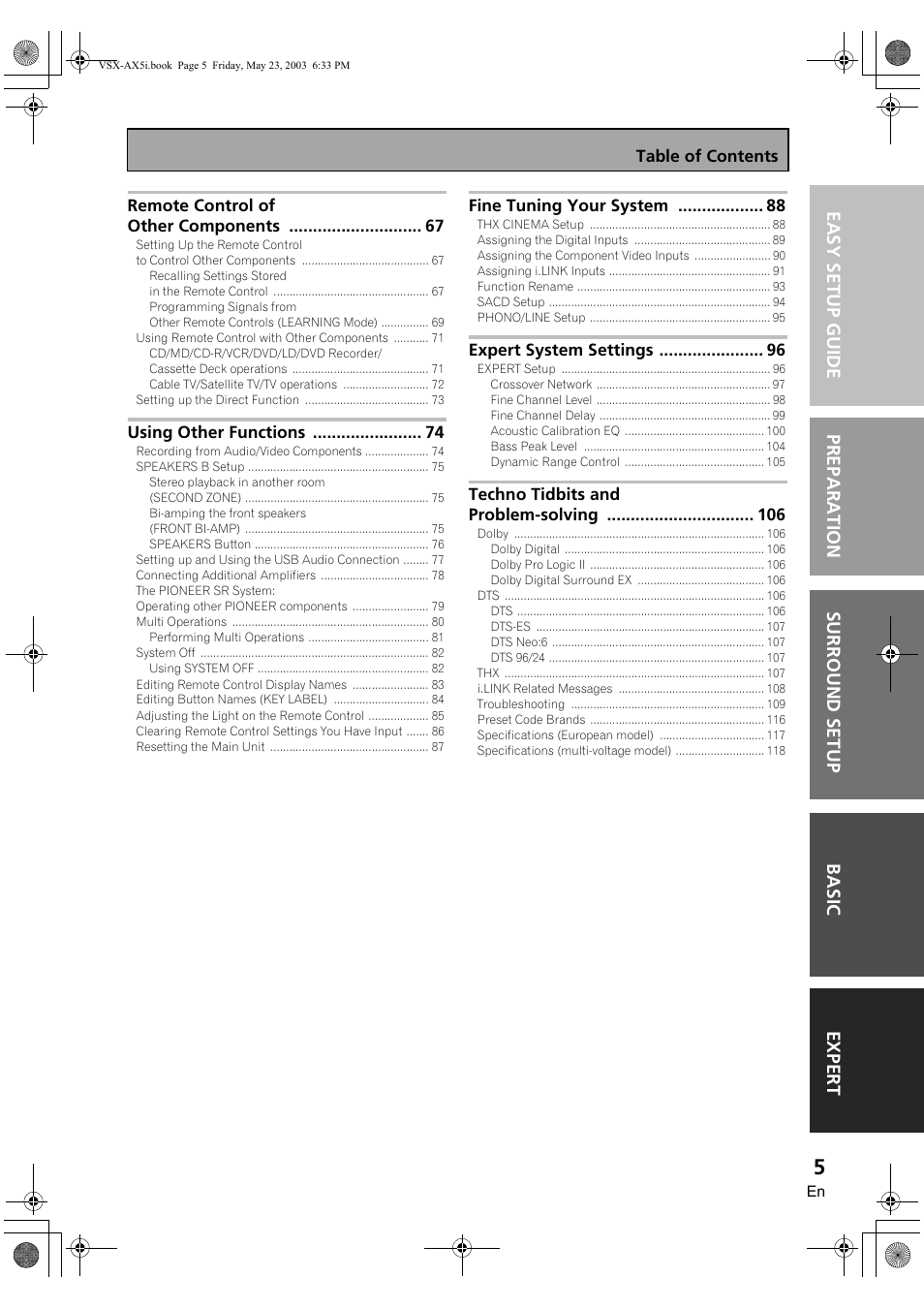 Pioneer VSX-AX5i-G User Manual | Page 5 / 120