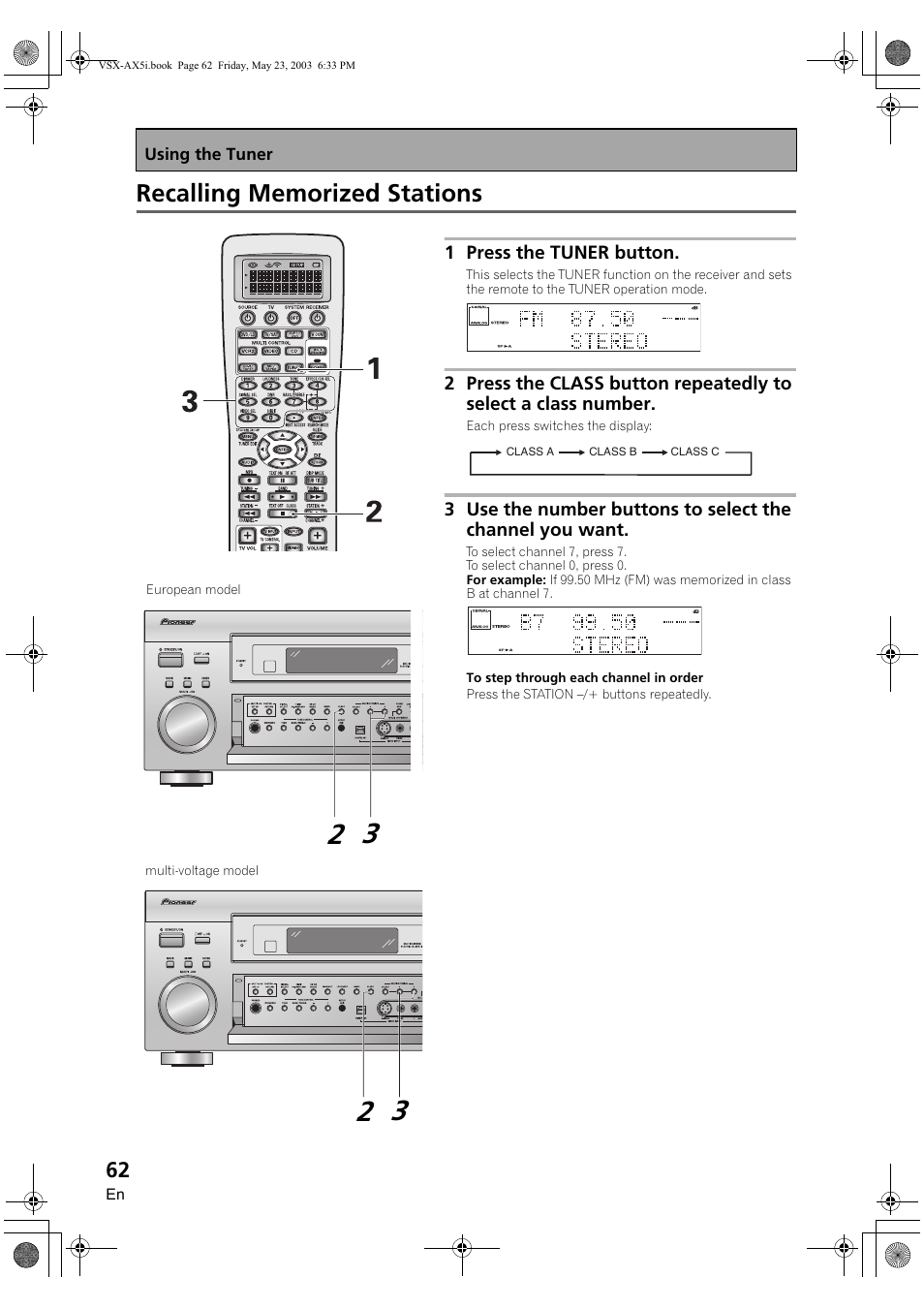 Recalling memorized stations | Pioneer VSX-AX5i-G User Manual | Page 62 / 120