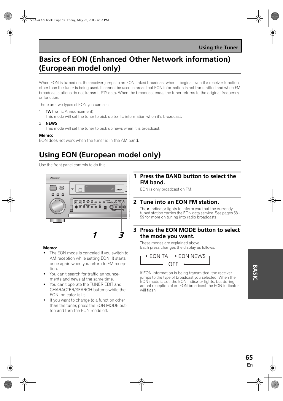 Using eon (european model only) | Pioneer VSX-AX5i-G User Manual | Page 65 / 120