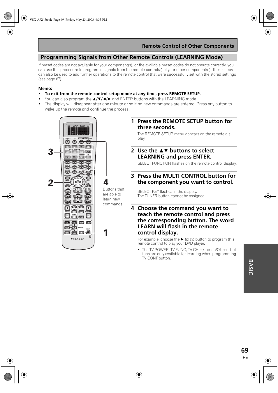 1 press the remote setup button for three seconds | Pioneer VSX-AX5i-G User Manual | Page 69 / 120