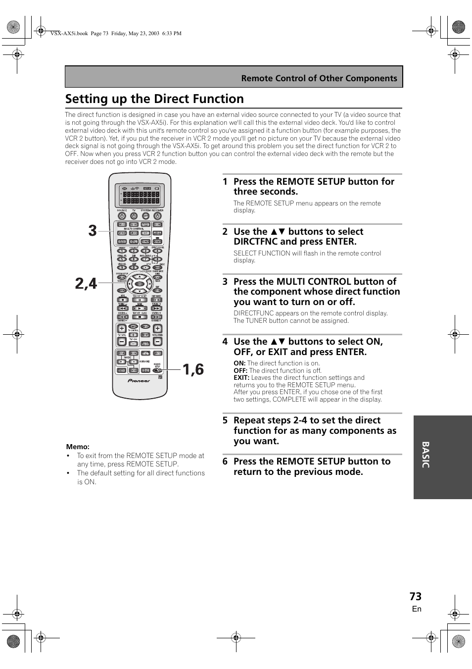 Setting up the direct function | Pioneer VSX-AX5i-G User Manual | Page 73 / 120